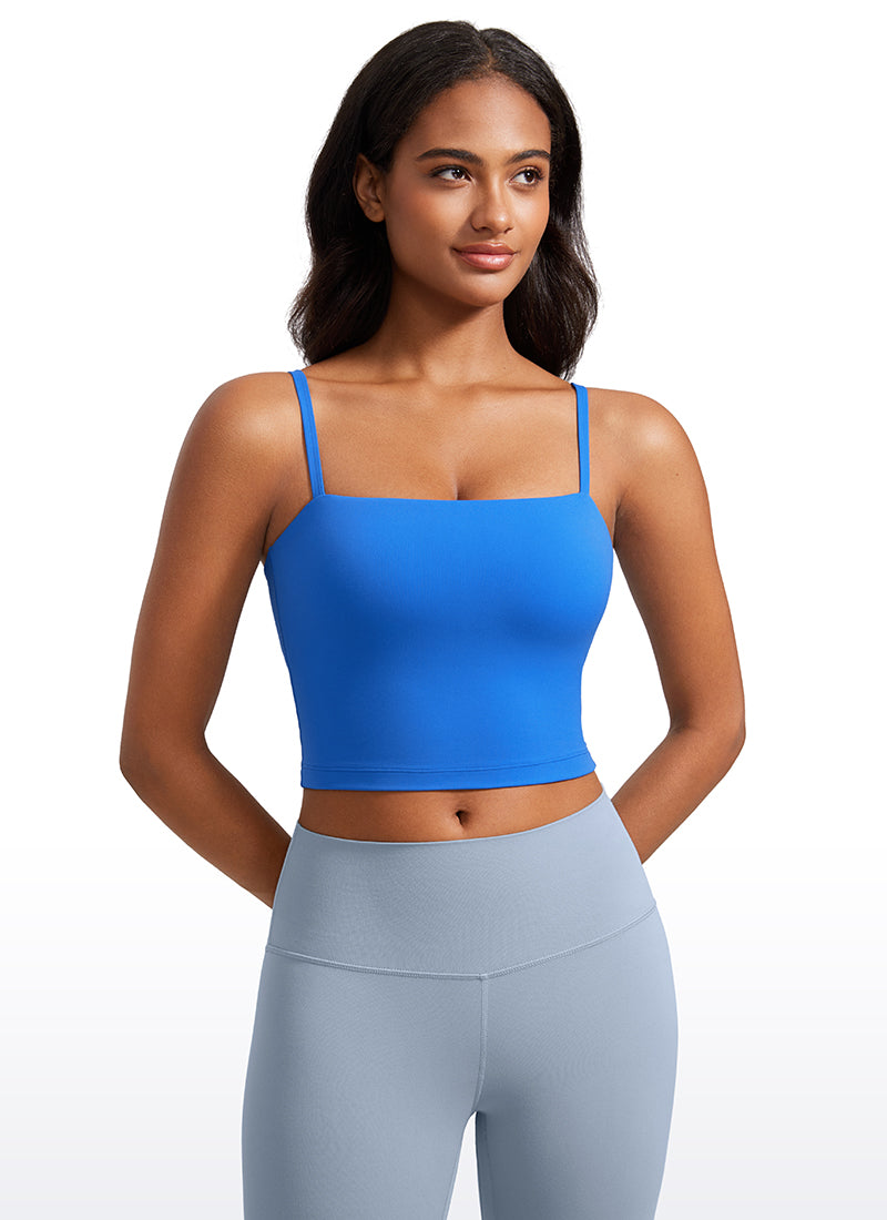 CRZ YOGA Womens Butterluxe Longline Adjustable Thin Strap Sports Bra Sparkle Blue @model_info:Lais