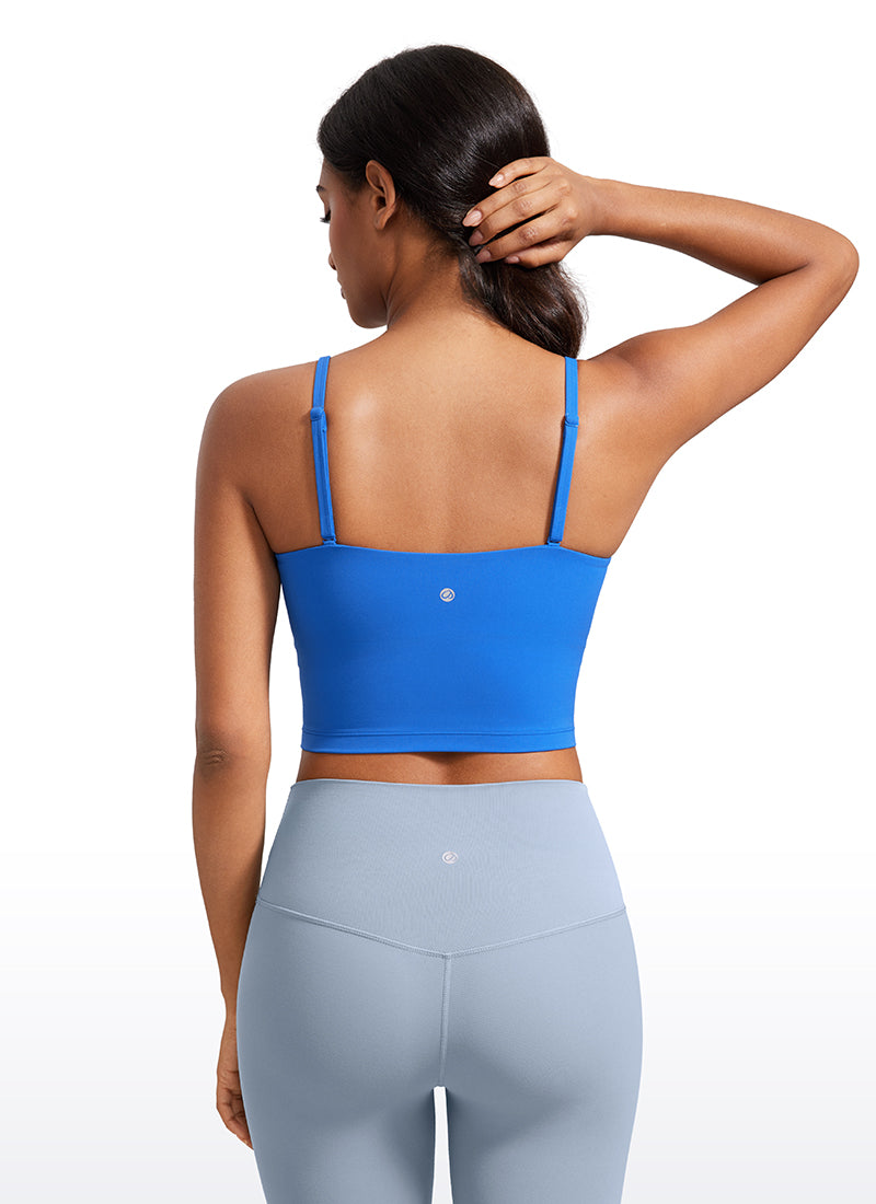 CRZ YOGA Womens Butterluxe Longline Adjustable Thin Strap Sports Bra Sparkle Blue @model_info:Lais