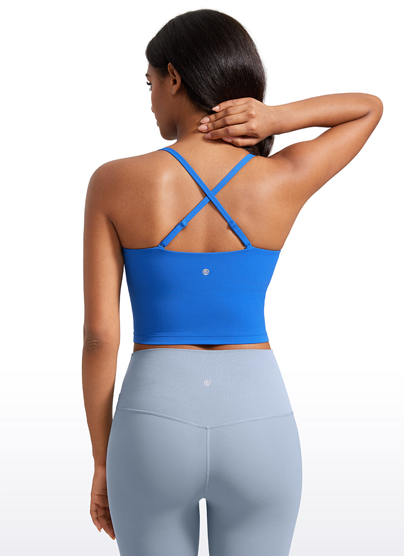 CRZ YOGA Womens Butterluxe Longline Adjustable Thin Strap Sports Bra Sparkle Blue @model_info:Lais