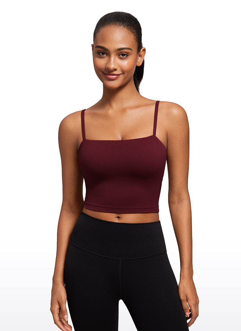 CRZ YOGA Womens Butterluxe Longline Adjustable Thin Strap Sports Bra Red Merlot @model_info:Lais