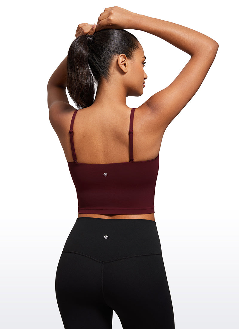CRZ YOGA Womens Butterluxe Longline Adjustable Thin Strap Sports Bra Red Merlot @model_info:Lais