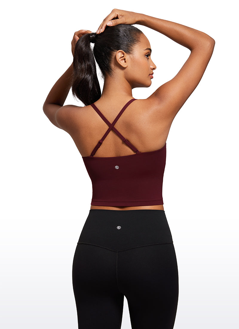 CRZ YOGA Womens Butterluxe Longline Adjustable Thin Strap Sports Bra Red Merlot @model_info:Lais