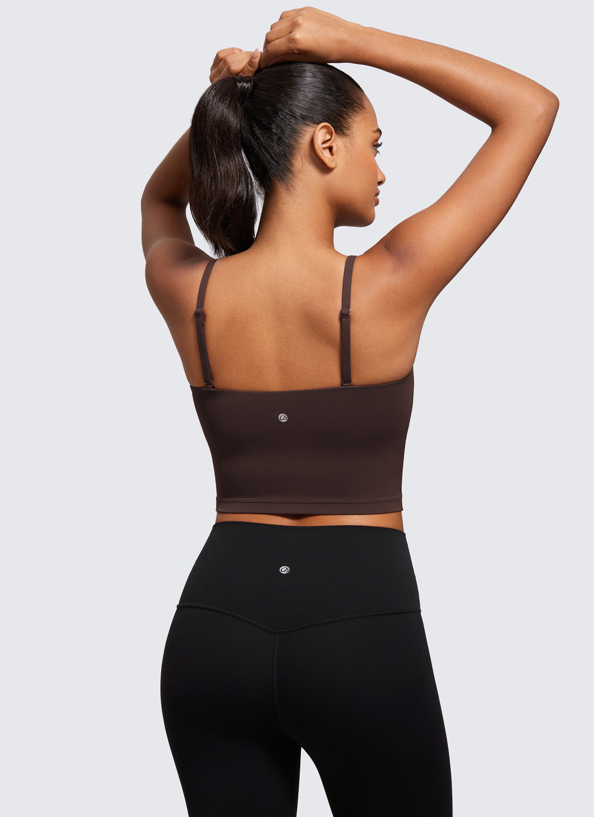 CRZ YOGA Womens Butterluxe Longline Adjustable Thin Strap Sports Bra Hot Fudge Brown @model_info:Lais