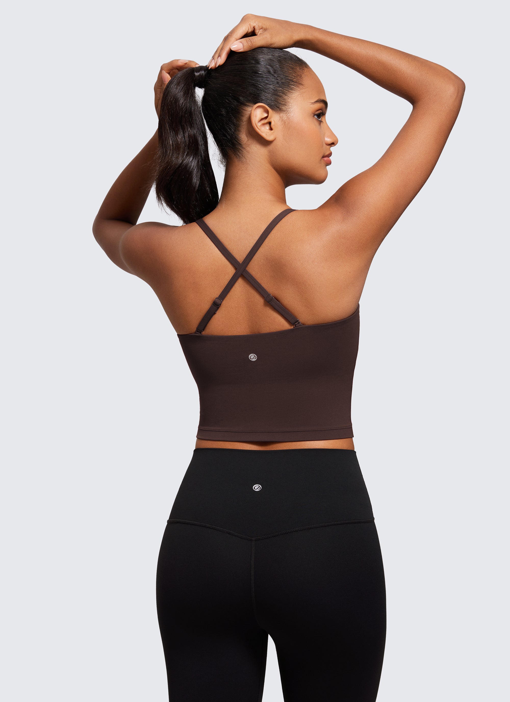 CRZ YOGA Womens Butterluxe Longline Adjustable Thin Strap Sports Bra Hot Fudge Brown @model_info:Lais