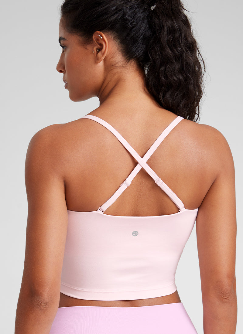 CRZ YOGA Womens Butterluxe Longline Adjustable Thin Strap Sports Bra Strawberry Pink @model_info:C