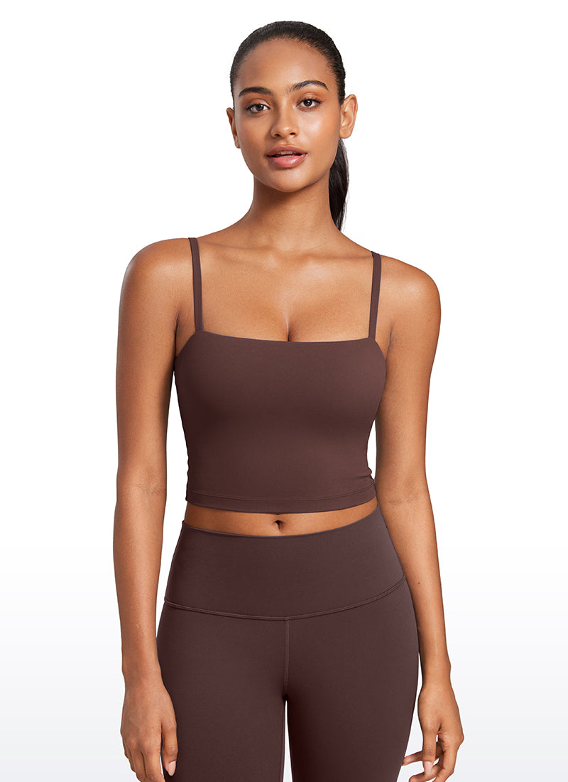 CRZ YOGA Womens Butterluxe Longline Adjustable Thin Strap Sports Bra Taupe @model_info:Lais