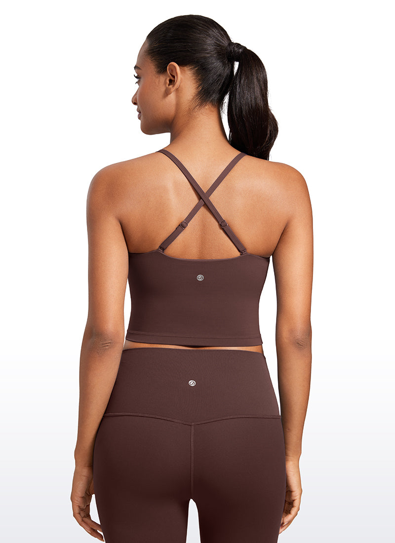 CRZ YOGA Womens Butterluxe Longline Adjustable Thin Strap Sports Bra Taupe @model_info:Lais