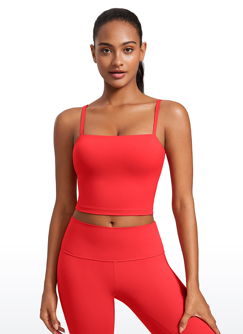 CRZ YOGA Womens Butterluxe Longline Adjustable Thin Strap Sports Bra Deep Red @model_info:Lais