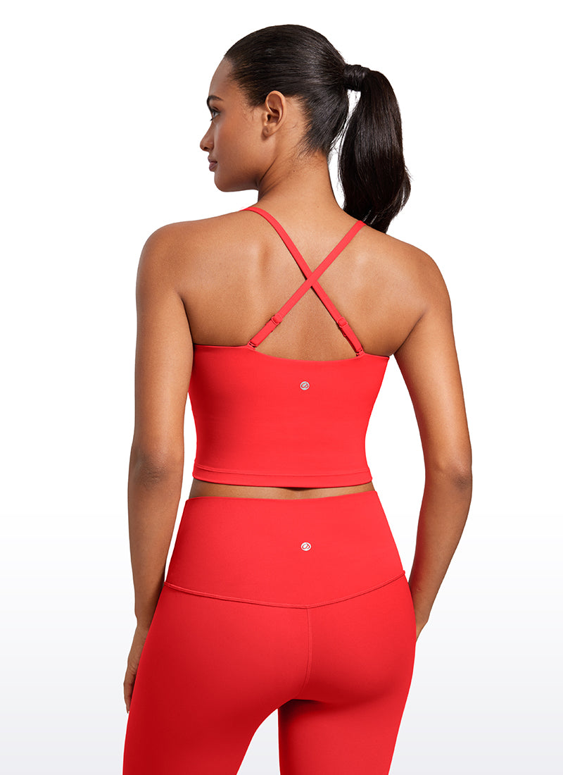 CRZ YOGA Womens Butterluxe Longline Adjustable Thin Strap Sports Bra Deep Red @model_info:Lais