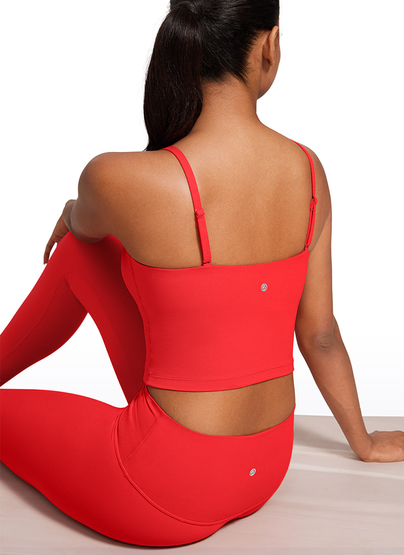 CRZ YOGA Womens Butterluxe Longline Adjustable Thin Strap Sports Bra Deep Red @model_info:Lais