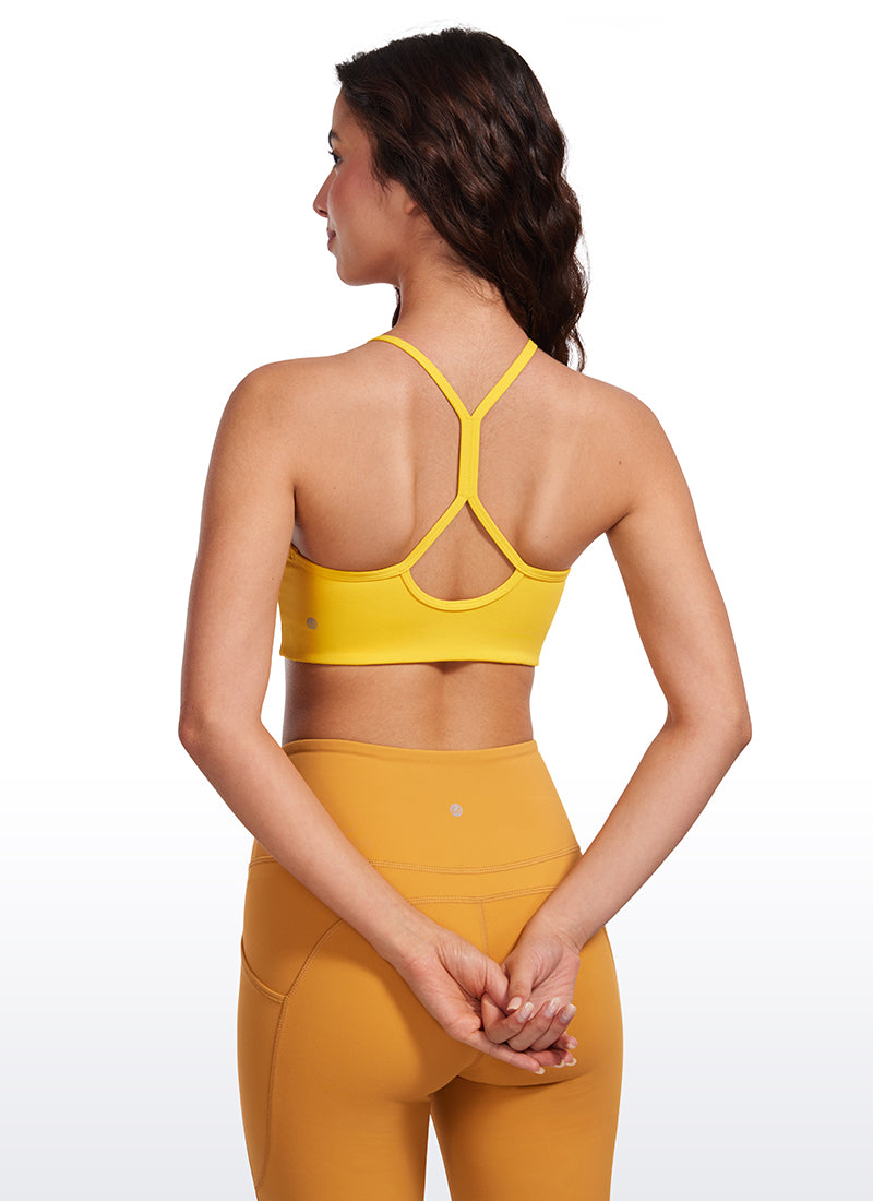 CRZ YOGA Soutien-gorge de sport Butterluxe pour femme, encolure haute, dos nageur en Y, à fines bretelles, Jaune haute visibilité