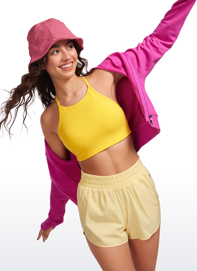 CRZ YOGA Soutien-gorge de sport Butterluxe pour femme, encolure haute, dos nageur en Y, à fines bretelles, Jaune haute visibilité