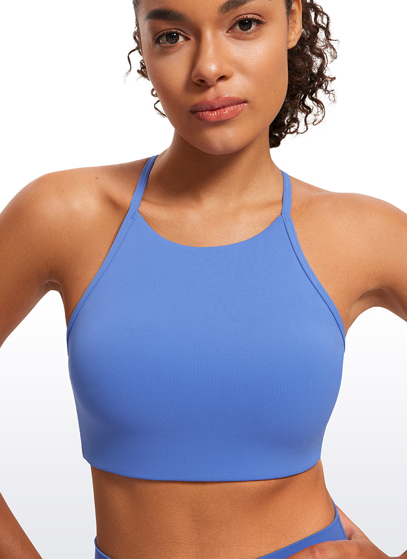 Soutien-gorge de sport Butterluxe à col montant et dos nageur en Y pour femme à fines bretelles Bleu Indigo Sauvage