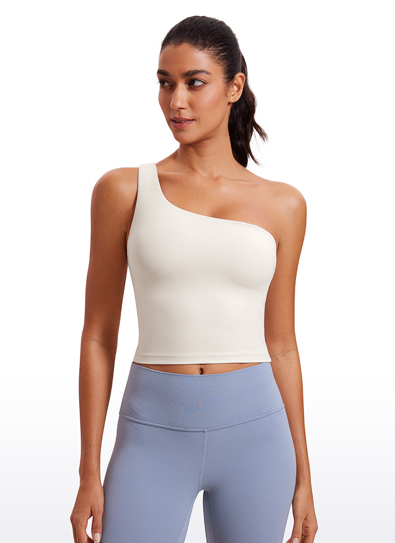 Brassière de sport longue asymétrique Butterluxe pour femme CRZ YOGA Blanc Lait