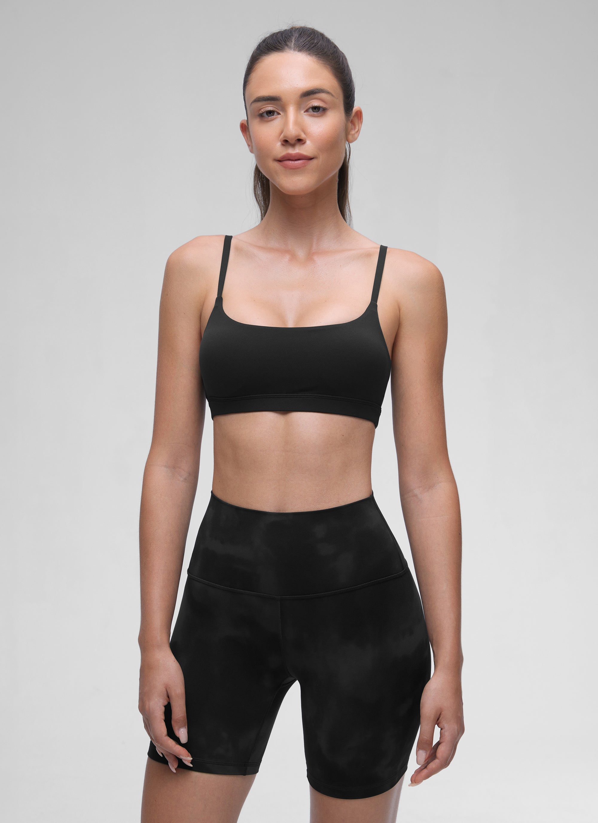 CRZ YOGA Womens Butterluxe Adjustable Spaghetti Strap Scoop Neck Bra Black