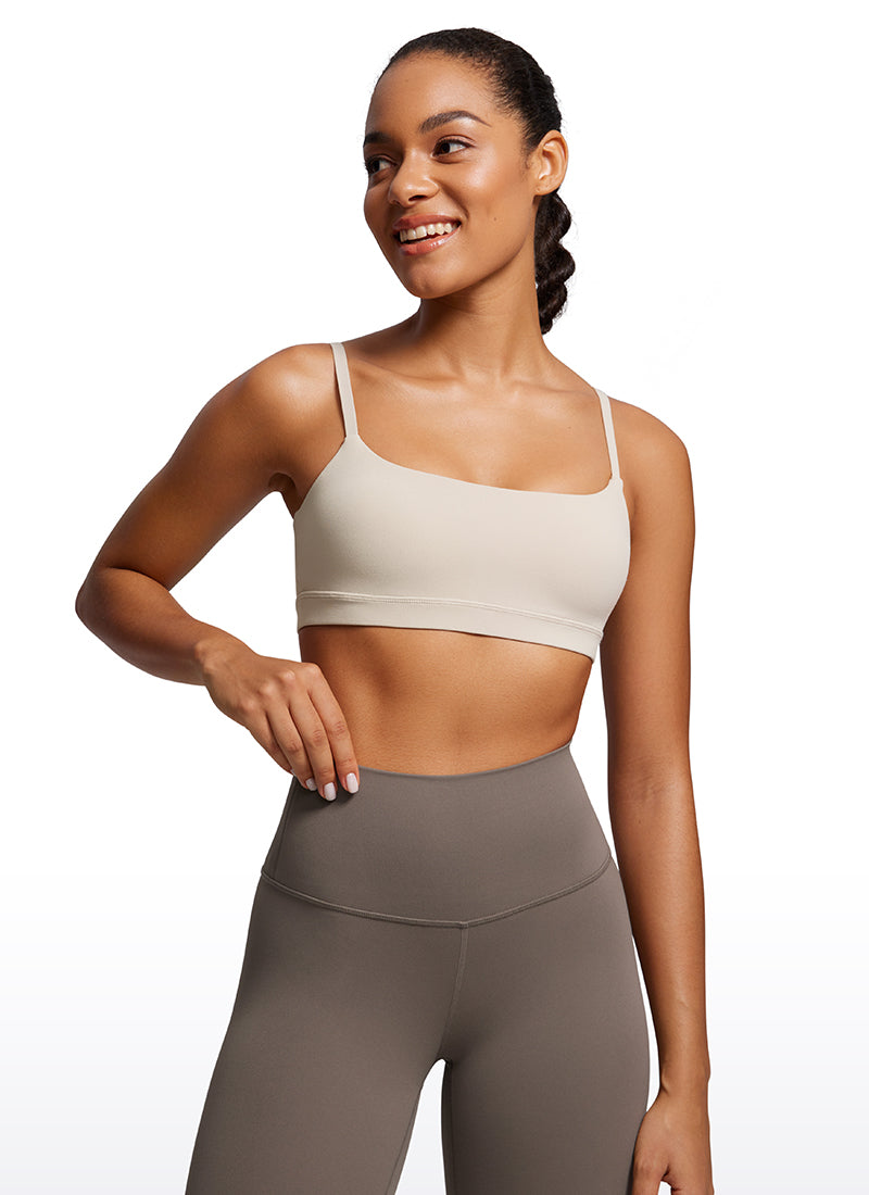 CRZ YOGA Sutien pentru femei Butterluxe, cu bretele subțiri reglabile și decolteu rotund, culoare Mojave Tan
