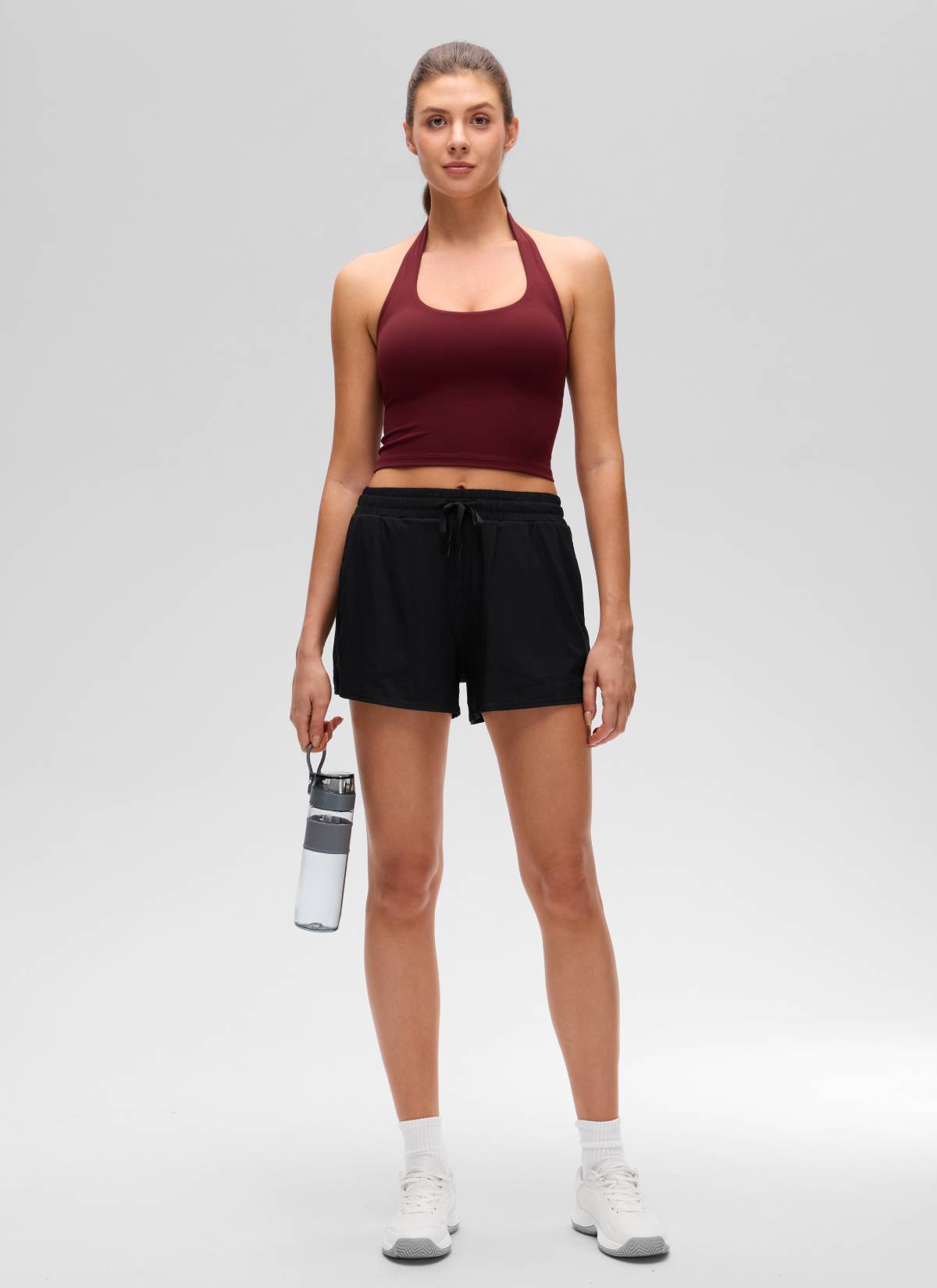 CRZ YOGA Sujetador deportivo largo estilo halter Butterluxe con parte superior corta para mujer, rojo merlot