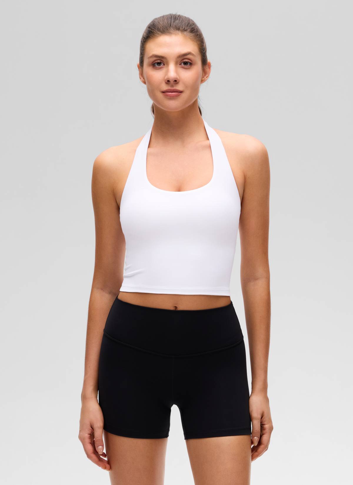 CRZ YOGA Womens Butterluxe Halter Longline Sports Bra Crop Tank Tops White @model_info:Gelya