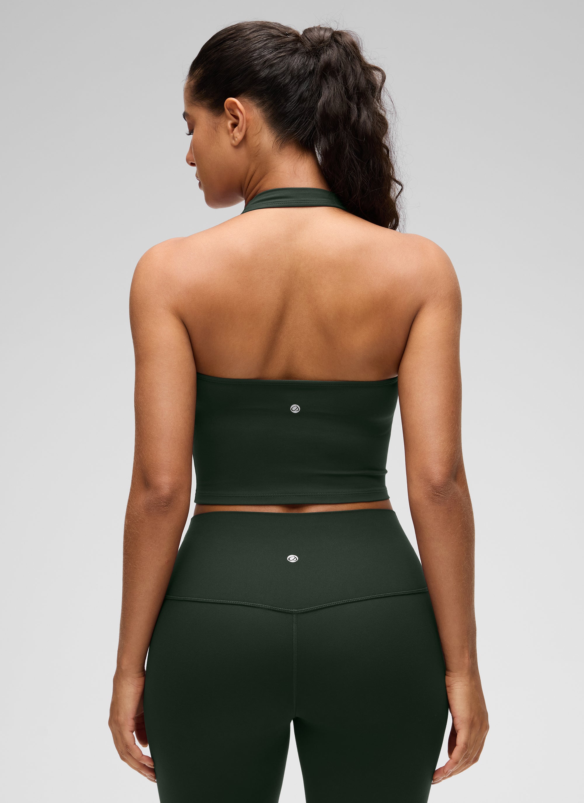 CRZ YOGA Womens Butterluxe Halter Longline Sports Bra Crop Tank Tops Legend Green @model_info:Carol