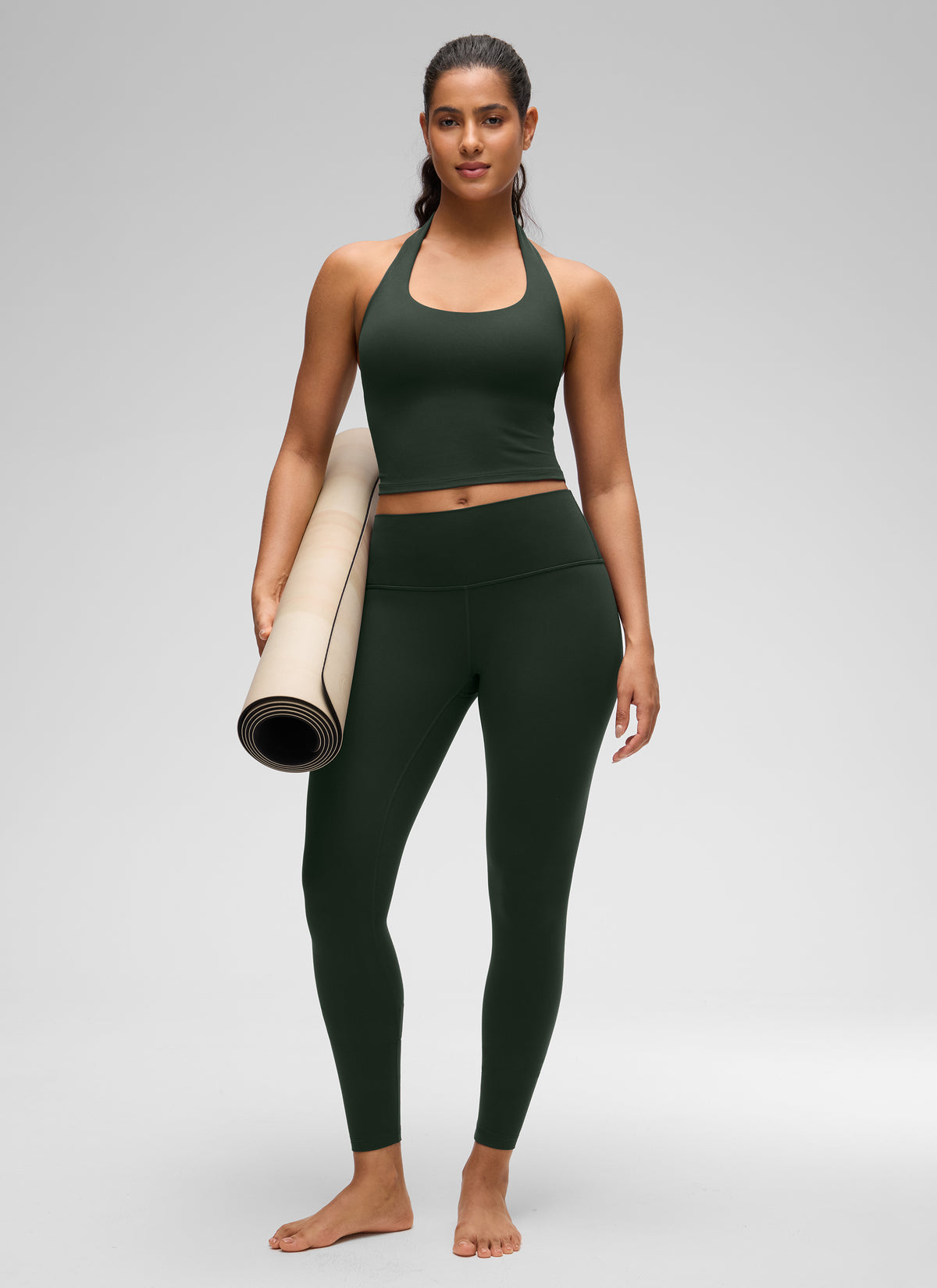 CRZ YOGA Womens Butterluxe Halter Longline Sports Bra Crop Tank Tops Legend Green @model_info:Carol