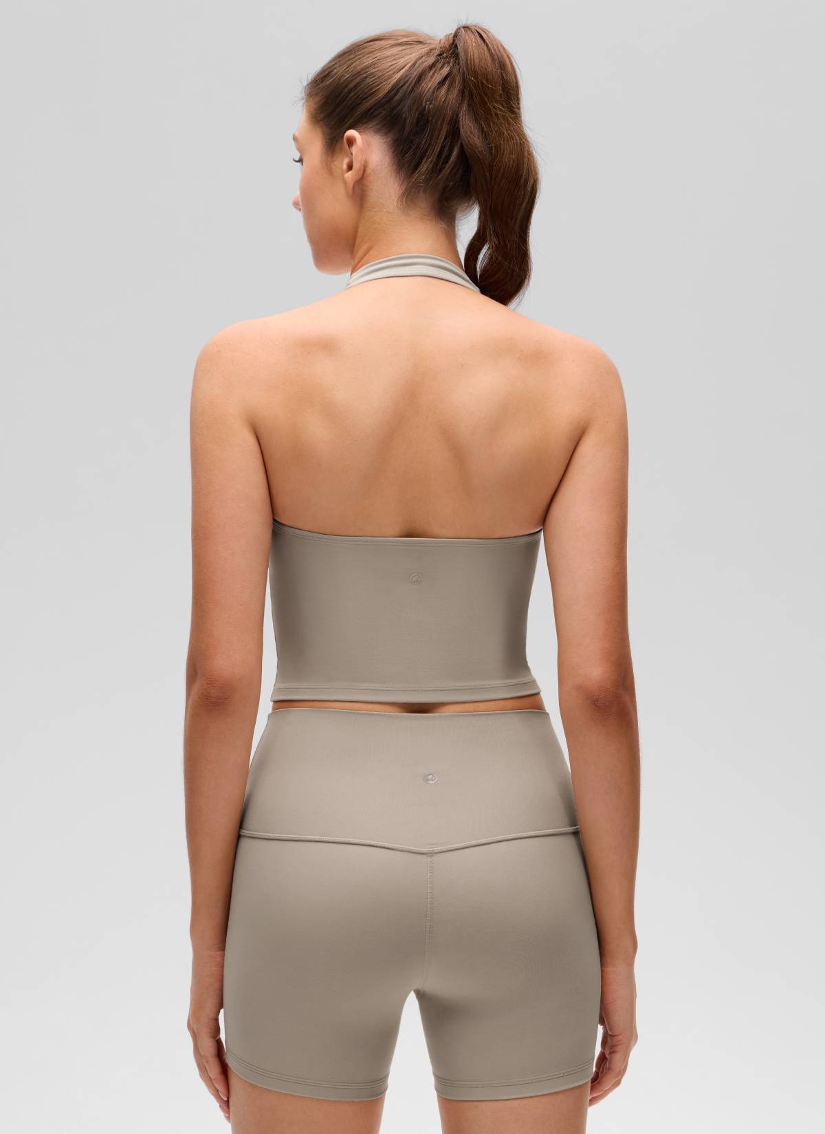 CRZ YOGA Womens Butterluxe Halter Longline Sports Bra Crop Tank Tops Warm Ash Grey @model_info:Gelya