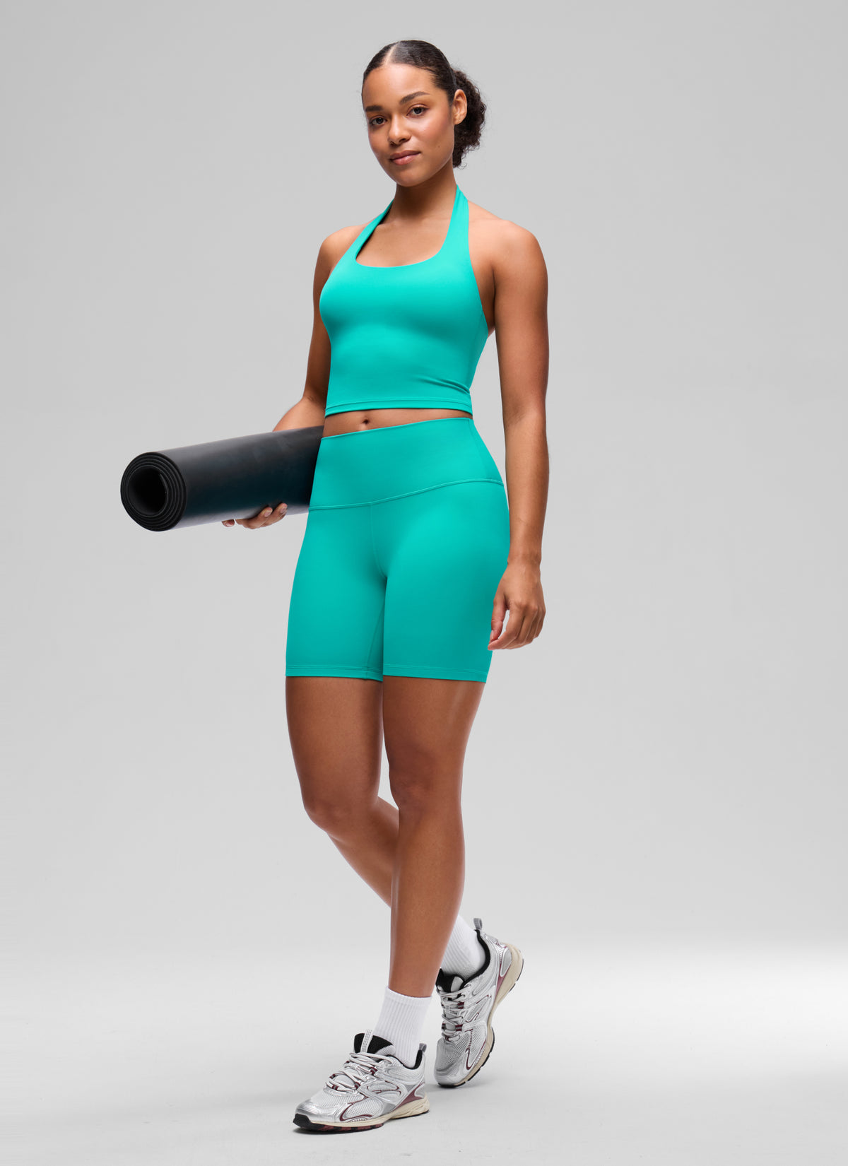 CRZ YOGA Top corto deportivo tipo halter Butterluxe de tiro largo para mujer Azul trópico @model_info:F