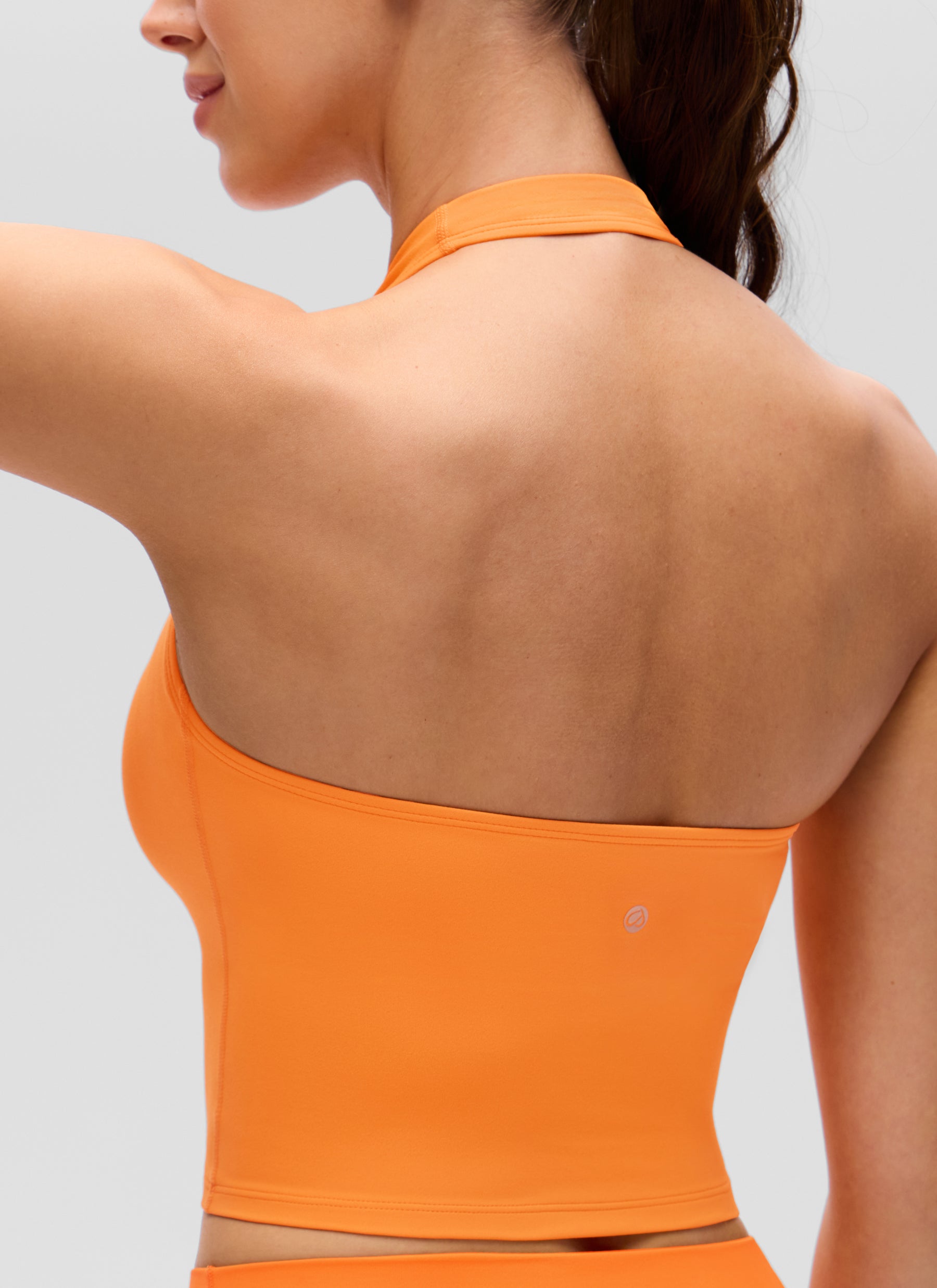 CRZ YOGA Womens Butterluxe Halter Longline Sports Bra Crop Tank Tops Tiger Orange @model_info:L