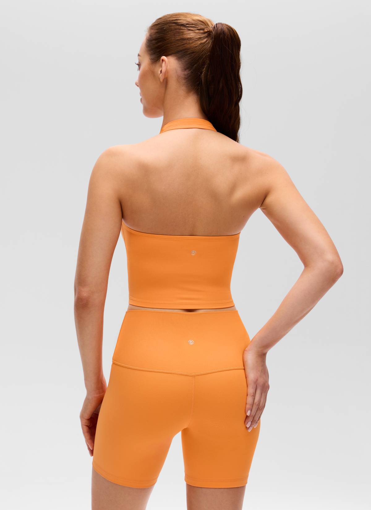 CRZ YOGA Womens Butterluxe Halter Longline Sports Bra Crop Tank Tops Tiger Orange