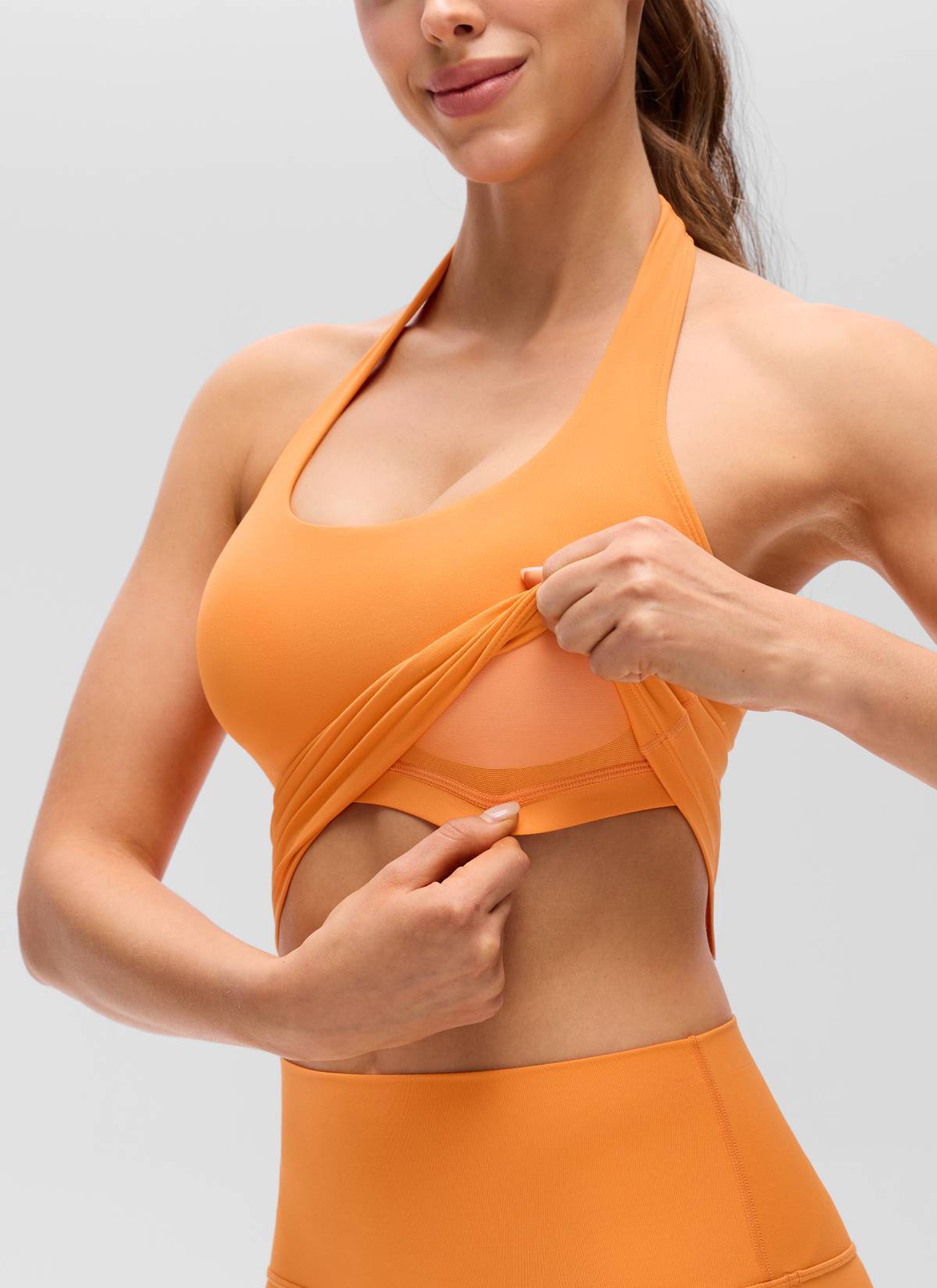 CRZ YOGA Womens Butterluxe Halter Longline Sports Bra Crop Tank Tops Tiger Orange
