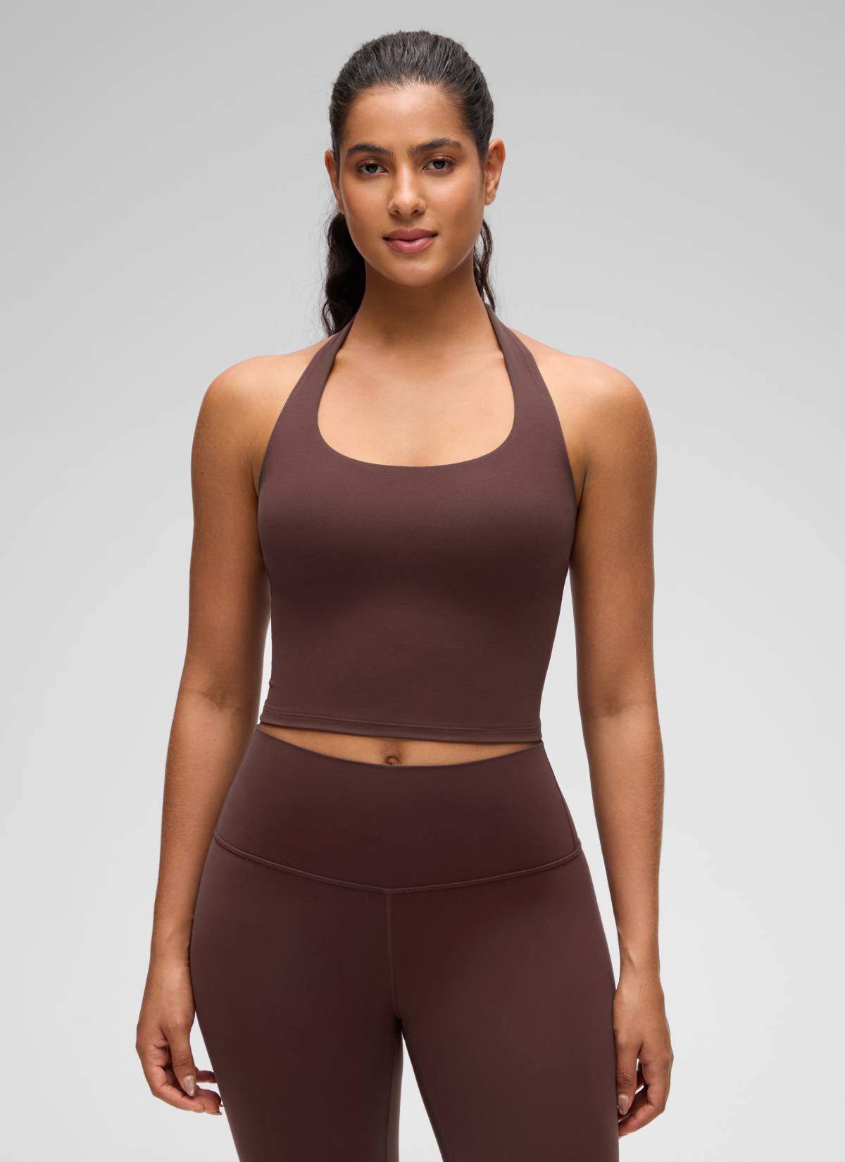 CRZ YOGA Top corto deportivo de tirantes largos tipo halter Butterluxe para mujer, topo