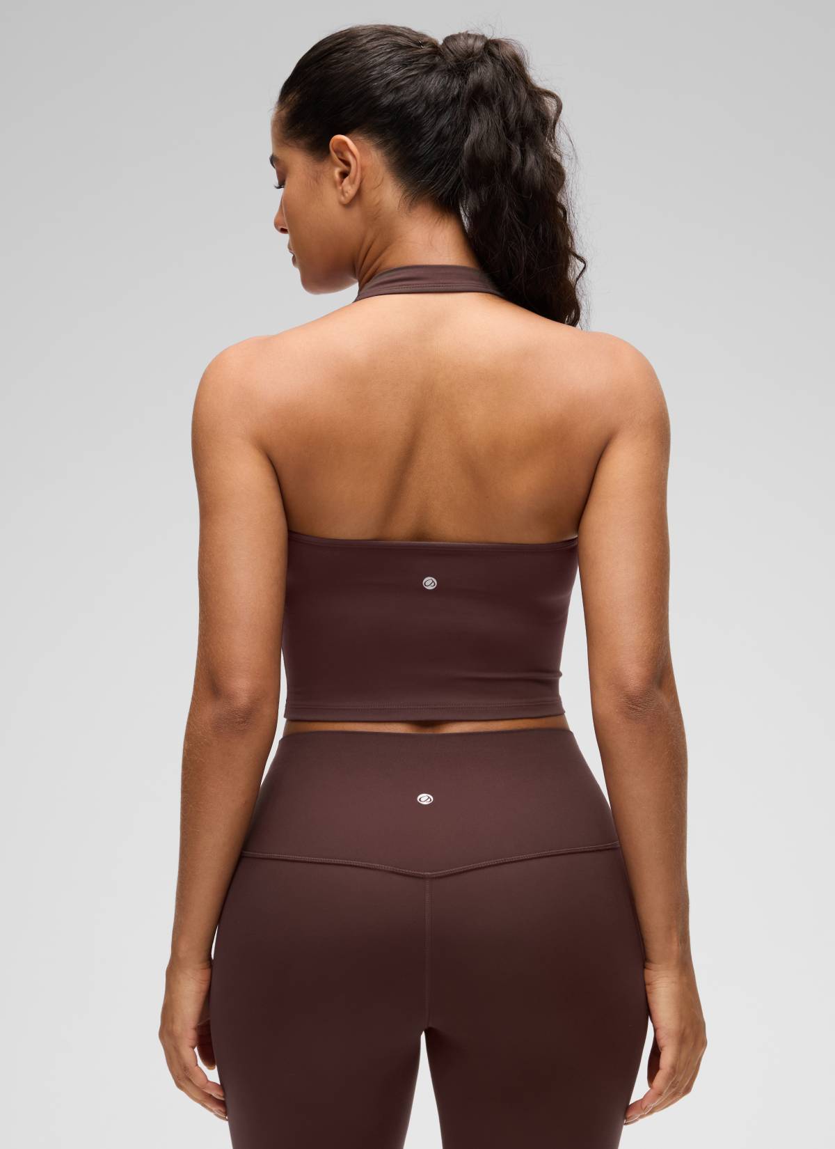 CRZ YOGA Womens Butterluxe Halter Longline Sports Bra Crop Tank Tops Taupe @model_info:Carol