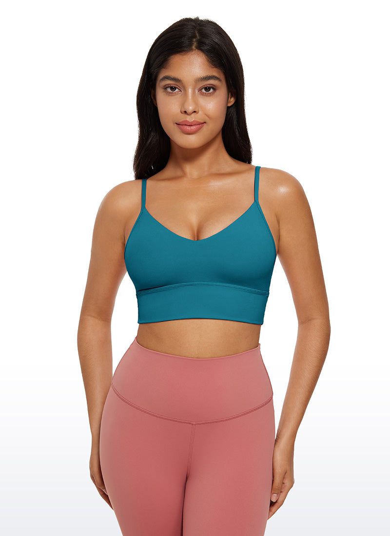CRZ YOGA Butterluxe – Sutien sport de antrenament pentru femei, cu decolteu în V și croi lung, culoare verde Borealis