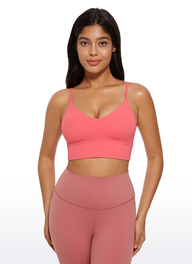 CRZ YOGA Butterluxe – Sutien sport de antrenament pentru femei, cu decolteu în V și croi lung, culoare „Raspberry Sorbet”
