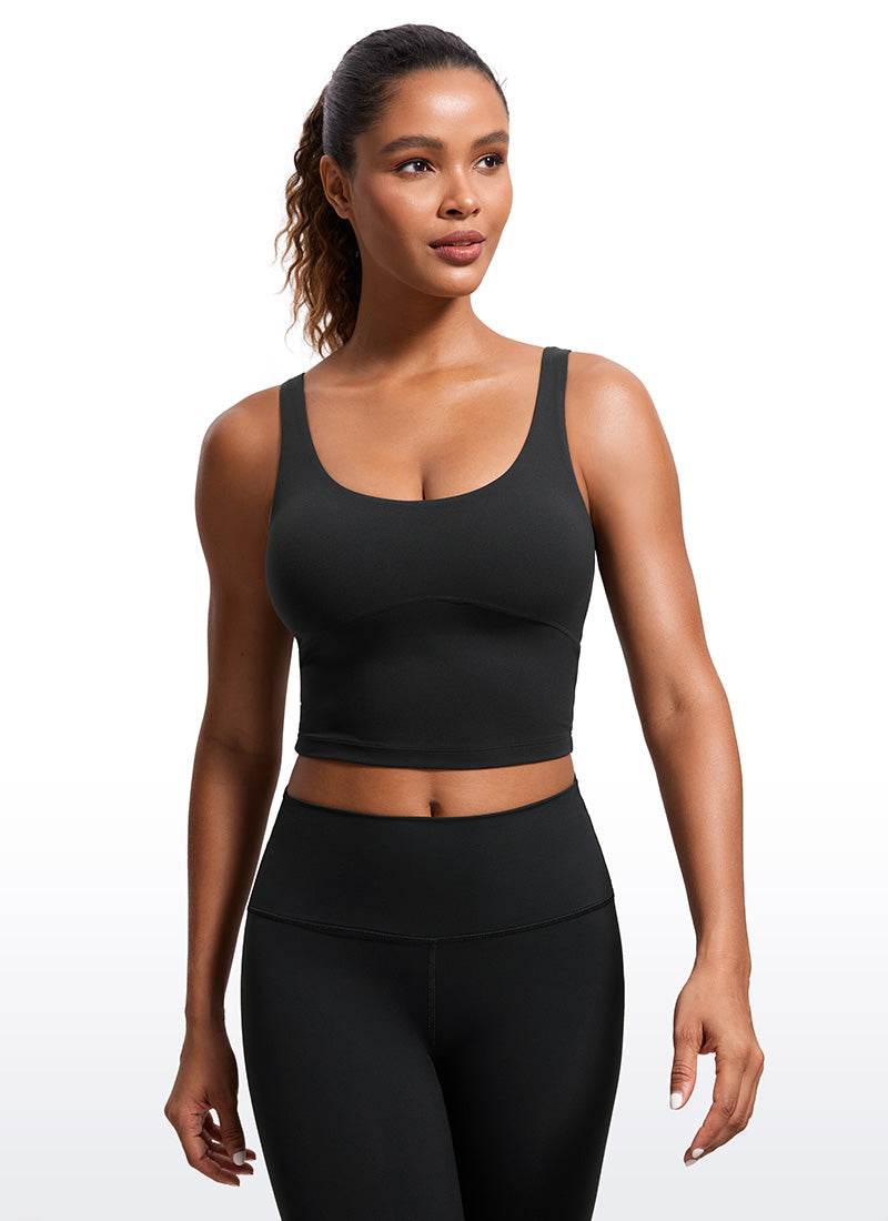 CRZ YOGA Damen-Tops mit enger Passform „ Butterluxe “ – Tanktop mit integriertem BH und U-förmigem Rückenausschnitt, schwarz