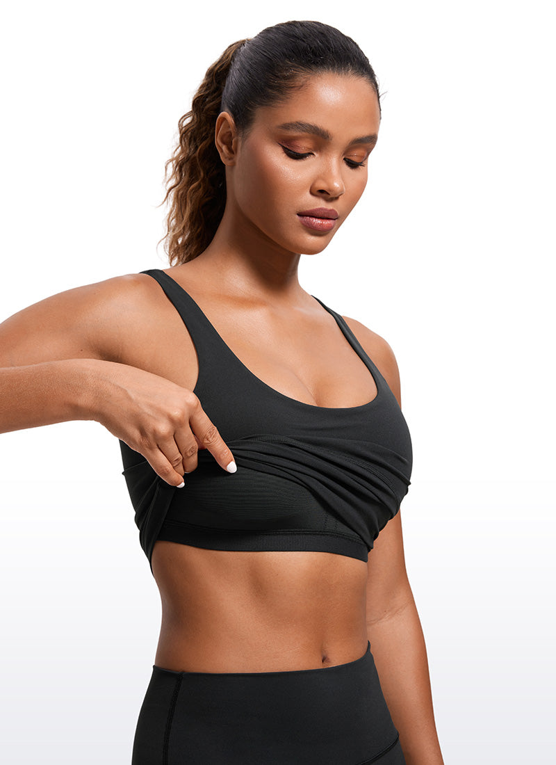 CRZ YOGA Damen-Tops mit enger Passform „ Butterluxe “ – Tanktop mit integriertem BH und U-förmigem Rückenausschnitt, schwarz
