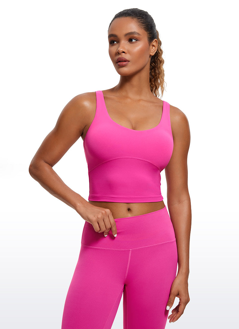 CRZ YOGA Damen figurbetonte Oberteile – Butterluxe Tanktop mit integriertem BH und U-Rücken, Hibiskus-Lila
