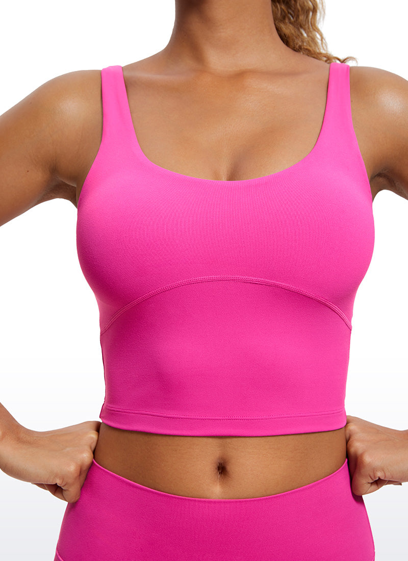 CRZ YOGA Damen figurbetonte Oberteile – Butterluxe Tanktop mit integriertem BH und U-Rücken, Hibiskus-Lila