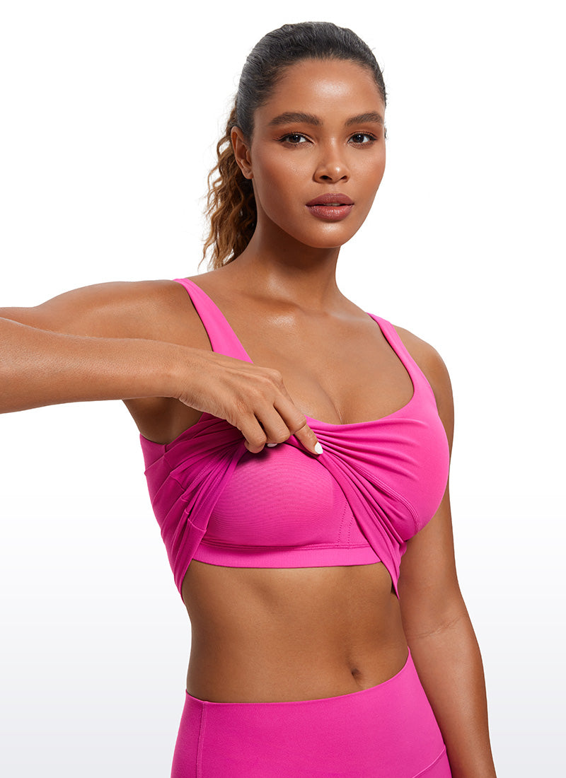 CRZ YOGA Damen figurbetonte Oberteile – Butterluxe Tanktop mit integriertem BH und U-Rücken, Hibiskus-Lila