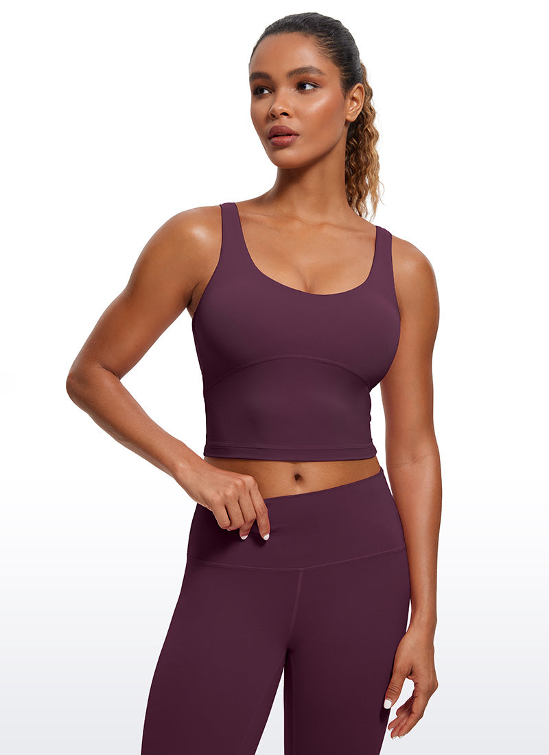 CRZ YOGA Damen figurbetonte Oberteile – Butterluxe Tanktop mit integriertem BH und U-Rücken, Dunkelviolett