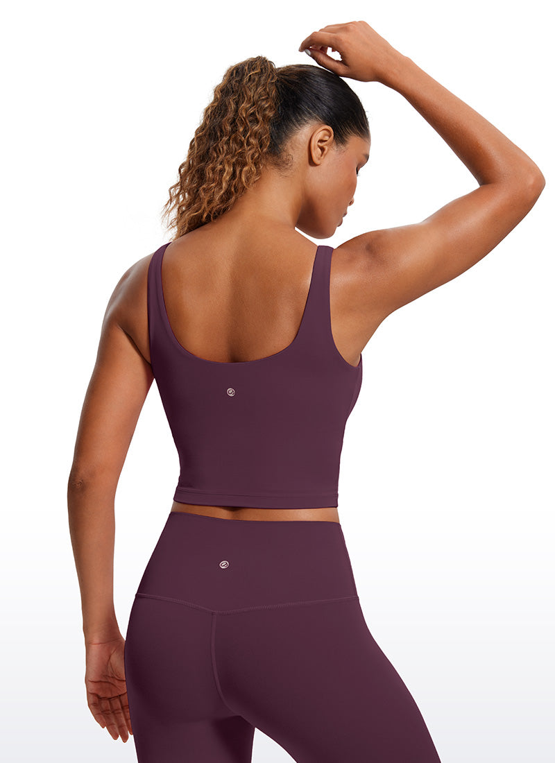 CRZ YOGA Damen figurbetonte Oberteile – Butterluxe Tanktop mit integriertem BH und U-Rücken, Dunkelviolett