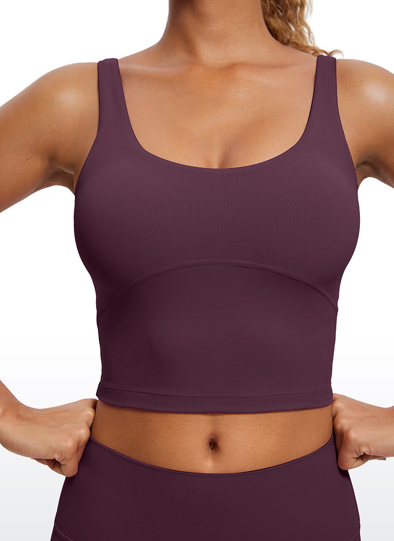 CRZ YOGA Damen figurbetonte Oberteile – Butterluxe Tanktop mit integriertem BH und U-Rücken, Dunkelviolett