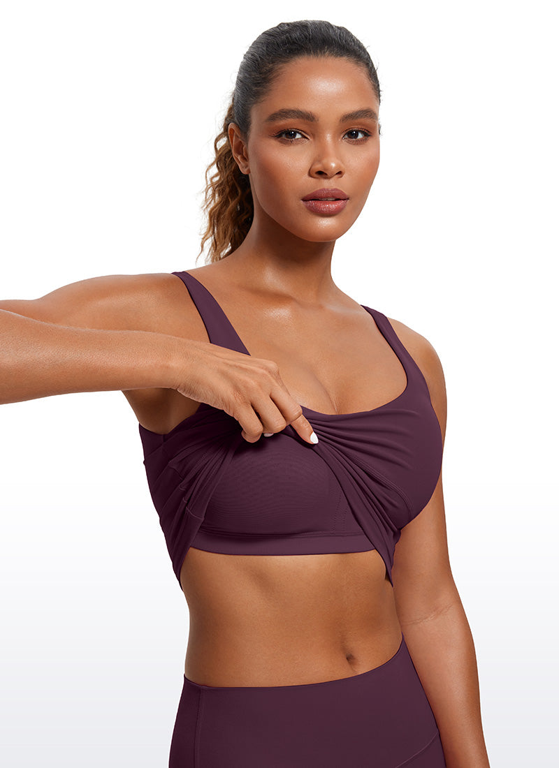 CRZ YOGA Damen figurbetonte Oberteile – Butterluxe Tanktop mit integriertem BH und U-Rücken, Dunkelviolett