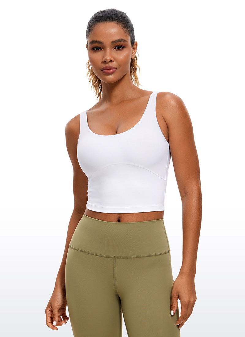CRZ YOGA Damen figurbetonte Oberteile – Butterluxe Tanktop mit integriertem BH und U-Rücken, Weiß