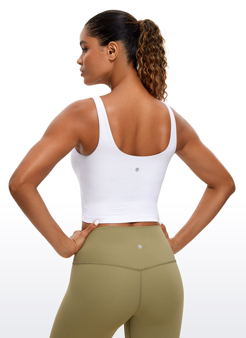 CRZ YOGA Damen figurbetonte Oberteile – Butterluxe Tanktop mit integriertem BH und U-Rücken, Weiß