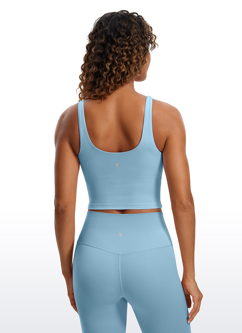 CRZ YOGA Damen figurbetonte Oberteile – Butterluxe Tanktop mit integriertem BH und U-Rücken, Pure Blue