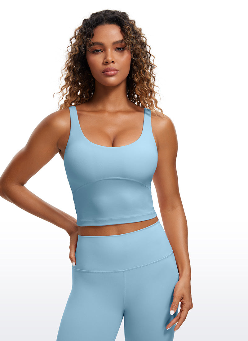 CRZ YOGA Damen figurbetonte Oberteile – Butterluxe Tanktop mit integriertem BH und U-Rücken, Pure Blue