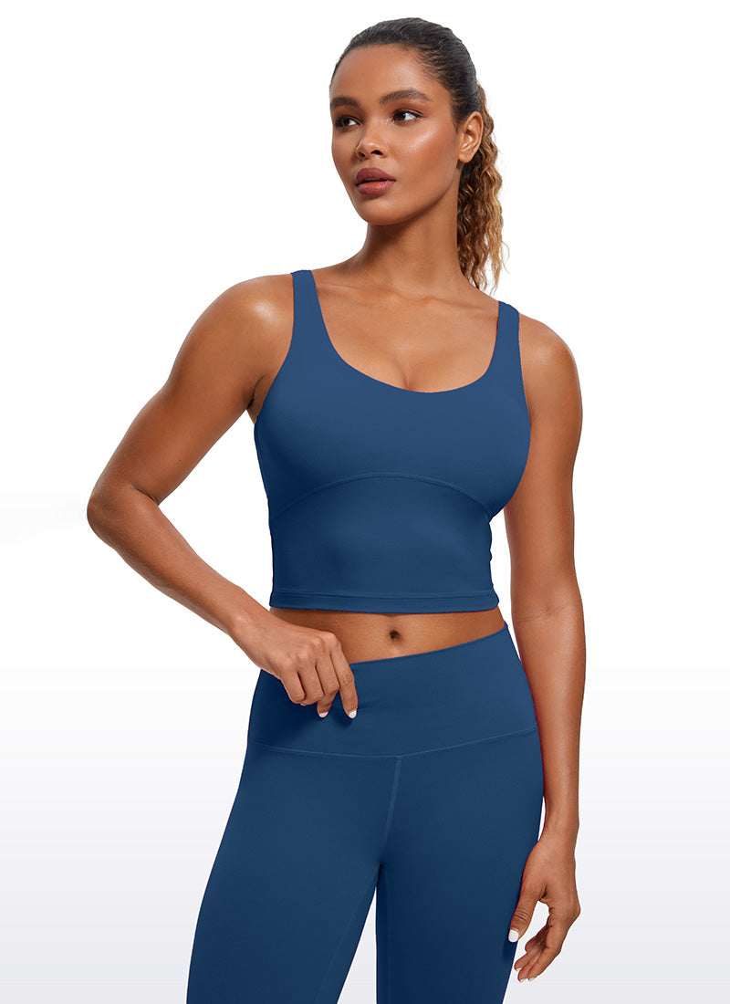 CRZ YOGA Damen figurbetonte Oberteile – Butterluxe Tanktop mit integriertem BH und U-Rücken, Französisch Marineblau