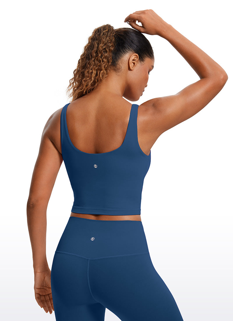 CRZ YOGA Damen figurbetonte Oberteile – Butterluxe Tanktop mit integriertem BH und U-Rücken, Französisch Marineblau
