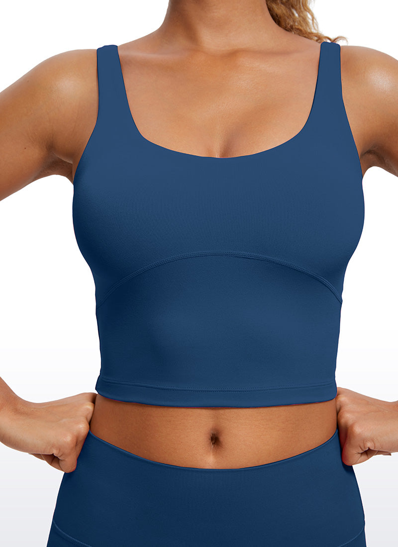 CRZ YOGA Damen figurbetonte Oberteile – Butterluxe Tanktop mit integriertem BH und U-Rücken, Französisch Marineblau