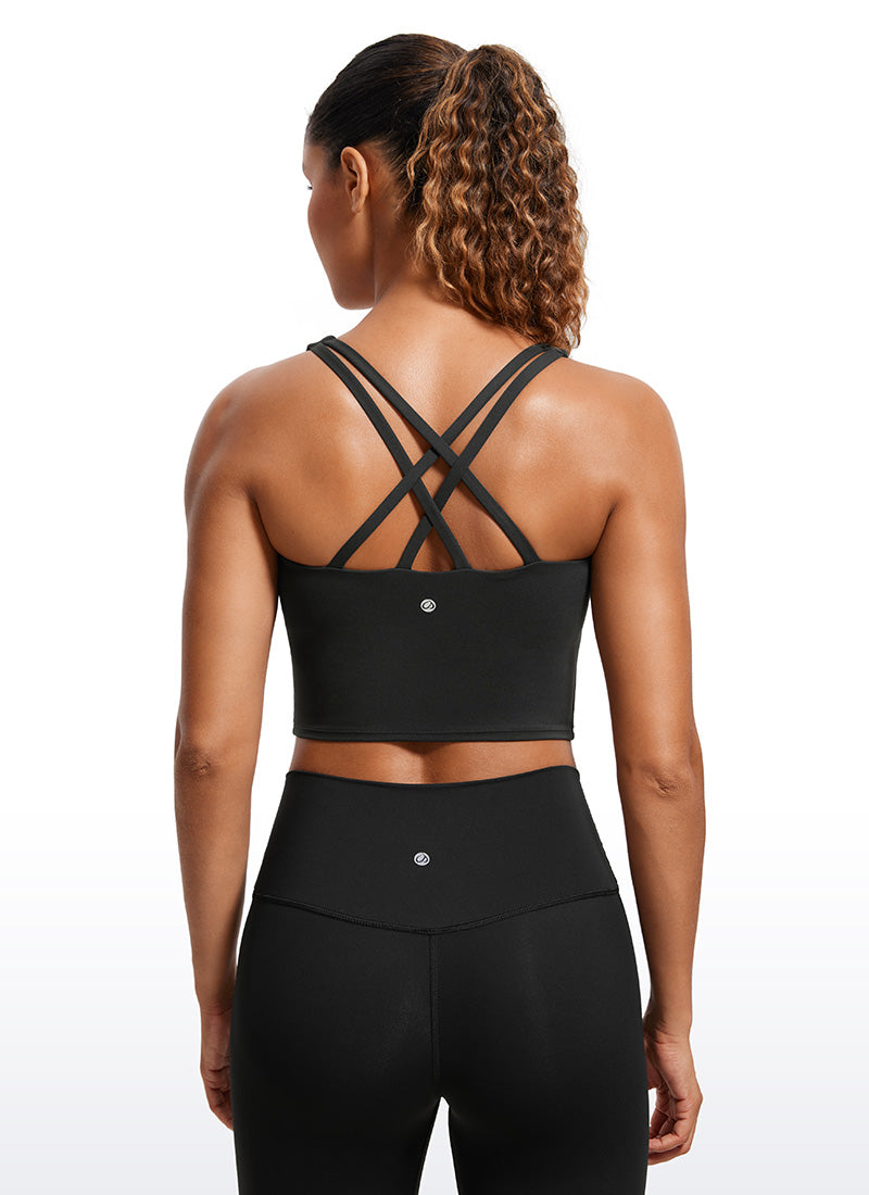 CRZ YOGA Sutien sport pentru femei Butterluxe, cu bretele subțiri, croi lung și bretele încrucișate, negru